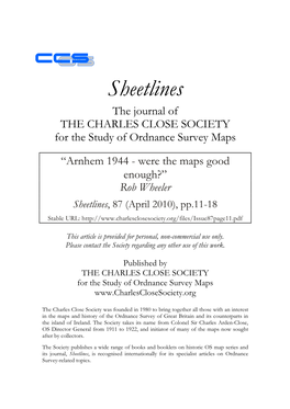 “Arnhem 1944 - Were the Maps Good Enough?” Rob Wheeler Sheetlines, 87 (April 2010), Pp.11-18 Stable URL