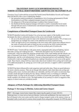 Transition Town Letchworth Response to North Central Hertfordshire Growth and Transport Plan