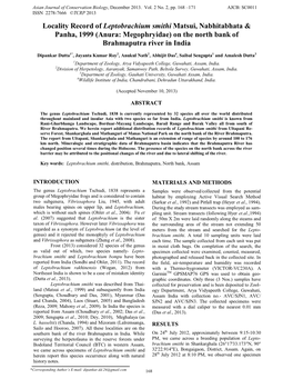 Locality Record of Leptobrachium Smithi Matsui, Nabhitabhata & Panha, 1999 (Anura: Megophryidae) on the North Bank of Brahmaputra River in India