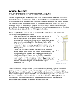 Ancient Columns University of Saskatchewan Museum of Antiquities