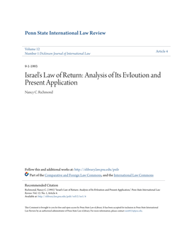 Israel's Law of Return: Analysis of Its Evioution and Present Application Nancy C