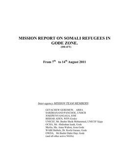 Mission Report on Somali Refugees in Gode Zone. (Draft)