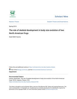 The Role of Skeletal Development in Body Size Evolution of Two North American Frogs