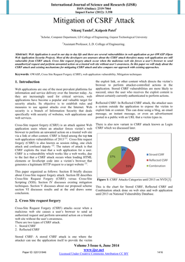 Mitigation of CSRF Attack