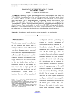 Evaluation of Groundwater in Uromi, Edo State, Nigeria