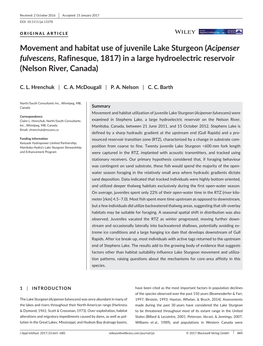 Movement and Habitat Use of Juvenile Lake Sturgeon (Acipenser Fulvescens , Rafinesque, 1817) in a Large Hydroelectric Reservoir (Nelson River, Canada)