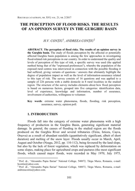 The Perception of Flood Risks. the Results of an Opinion Survey in the Gurghiu Basin