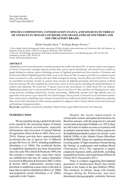 Species Composition, Conservation Status, and Sources of Threat of Anurans in Mosaics of Highland Grasslands of Southern and Southeastern Brazil