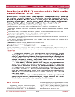 Identification of SRF-E2F1 Fusion Transcript in EWSR-Negative Myoepithelioma of the Soft Tissue