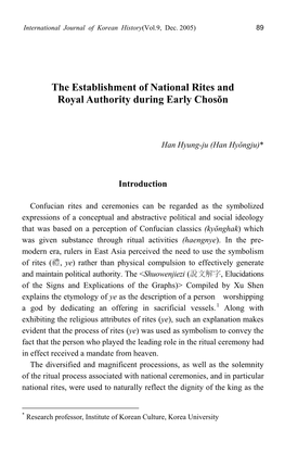 The Establishment of National Rites and Royal Authority During Early Chosŏn