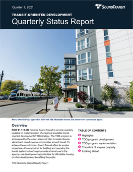 TRANSIT-ORIENTED DEVELOPMENT Quarterly Status Report