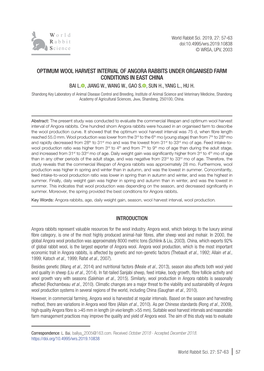 Optimum Wool Harvest Interval of Angora Rabbits Under Organised Farm Conditions in East China Bai L