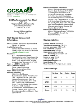 GCSAA Tournament Fact Sheet Golf Course Management Information