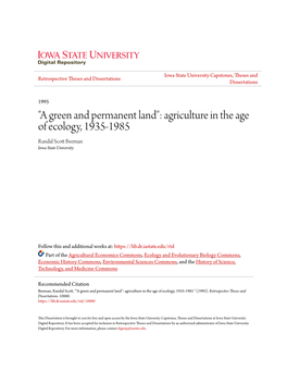 Agriculture in the Age of Ecology, 1935-1985 Randal Scott Beeman Iowa State University