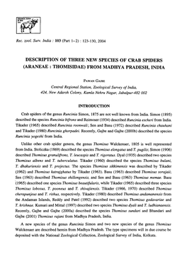 Araneae : Thomisidae) from Madhya Pradesh, India