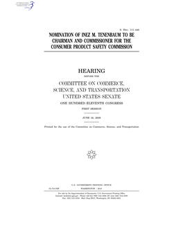 Nomination of Inez M. Tenenbaum to Be Chairman and Commissioner for the Consumer Product Safety Commission Hearing Committee On