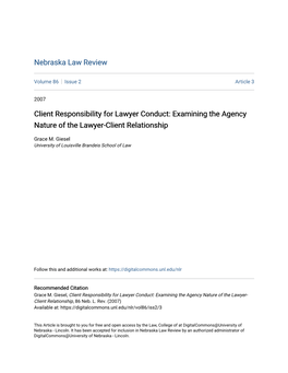 Client Responsibility for Lawyer Conduct: Examining the Agency Nature of the Lawyer-Client Relationship