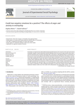 Could Two Negative Emotions Be a Positive? the Effects of Anger and Anxiety in Enemyship