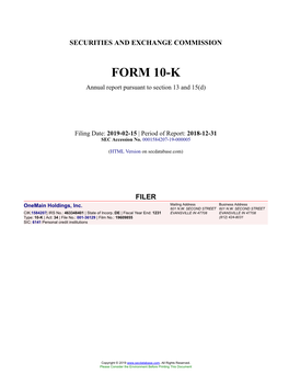 Onemain Holdings, Inc. Form 10-K Annual Report Filed 2019-02-15