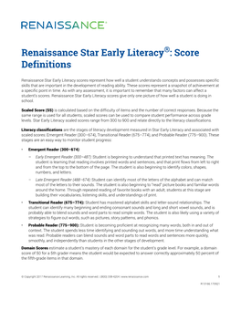 Renaissance Star Early Literacy : Score Definitions