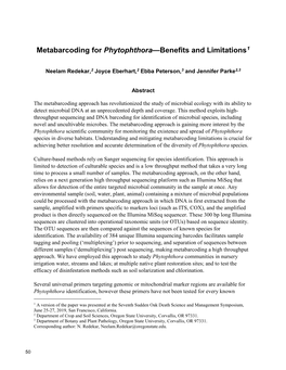 Metabarcoding for Phytophthora—Benefits and Limitations1