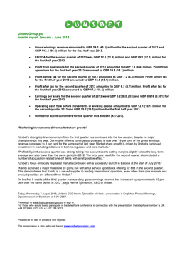 Unibet Group Plc Interim Report January - June 2013