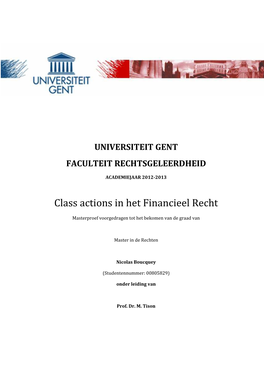 Class Actions in Het Financieel Recht