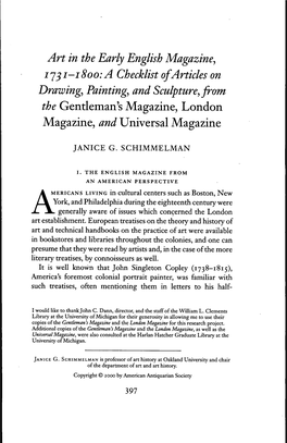 Art in the Early English Magazine, I'j^I-I8oo:A Checklist of Articles on Drawing, Painting, and Sculpture, from Thegentleman's M