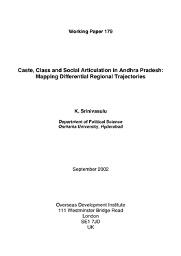 Caste, Class and Social Articulation in Andhra Pradesh: Mapping Differential Regional Trajectories