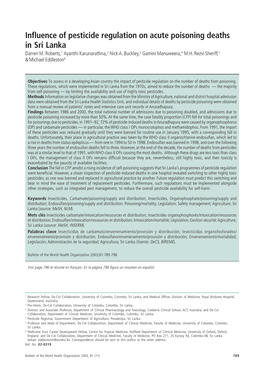 Influence of Pesticide Regulation on Acute Poisoning Deaths in Sri Lanka Darren M