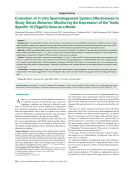 Evaluation of in Vitro Spermatogenesis System Effectiveness to Study Genes Behavior: Monitoring the Expression of the Testis 6SHFL¿F 7VJD *HQHDVD0RGHO