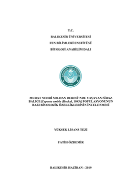 T.C. Balikesir Üniversitesi Fen Bilimleri Enstitüsü Biyoloji