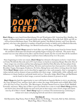Don't Sleep Is a New Band from Harrisburg, PA and Washington