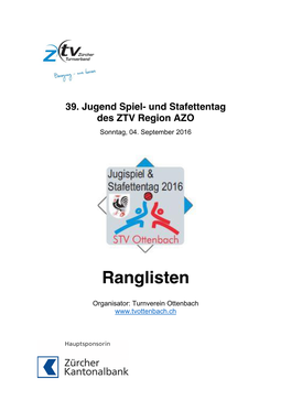 Rangliste Jugendspiel- Und Stafettentag 2016