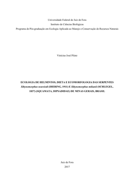 Universidade Federal De Juiz De Fora Instituto De Ciências Biológicas Programa De Pós-Graduação Em Ecologia Aplicada Ao Manejo E Conservação De Recursos Naturais