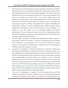 Overview of KSTP-II Implementation Report and RAP