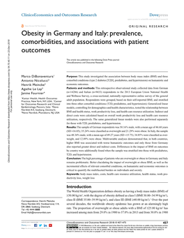 Obesity in Germany and Italy Open Access to Scientific and Medical Research DOI