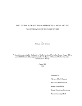 The Civics of Rock: Sixties Countercultural Music and The