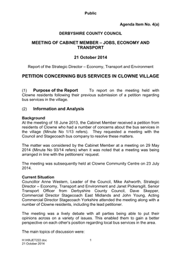 Petition Concerning Bus Services in Clowne Village