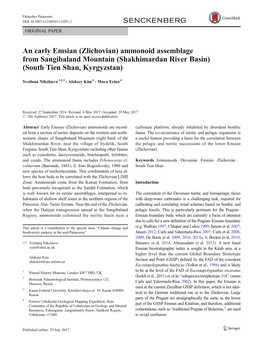 An Early Emsian (Zlichovian) Ammonoid Assemblage from Sangibaland Mountain (Shakhimardan River Basin) (South Tien Shan, Kyrgyzstan)