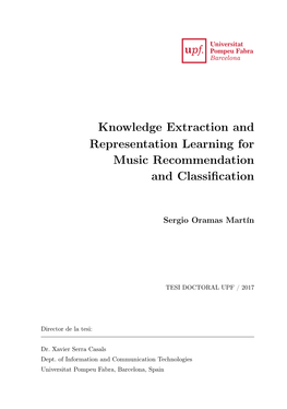 Knowledge Extraction and Representation Learning for Music Recommendation and Classiﬁcation