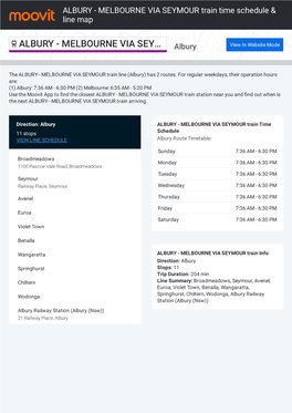 ALBURY - MELBOURNE VIA SEYMOUR Train Time Schedule & Line Map