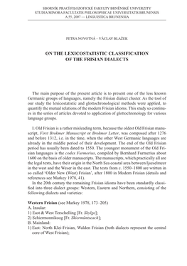 On the Lexicostatistic Classification of the Frisian Dialects