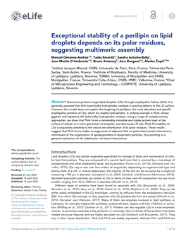 Exceptional Stability of a Perilipin on Lipid Droplets Depends on Its Polar Residues, Suggesting Multimeric Assembly