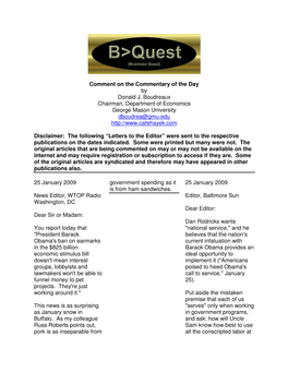 Comment on the Commentary of the Day by Donald J. Boudreaux Chairman, Department of Economics George Mason University Dboudrea@Gmu.Edu