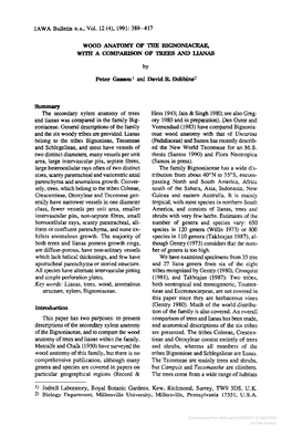 WOOD ANATOMY of the BIGNONIACEAE, WI'ih a COMPARISON of TREES and Llanas