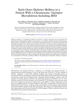 Early-Onset Diabetes Mellitus in a Patient with a Chromosome 13Q34qter Microdeletion Including IRS2