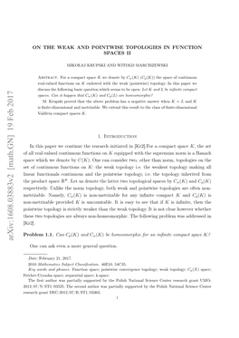 Arxiv:1608.03883V2 [Math.GN] 19 Feb 2017 Falra-Audcniuu Ucin on Functions Continuous Real-Valued All of Pc Hc Ednt by Denote We Which Space Rbe 1.1