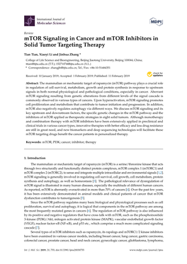 Mtor Signaling in Cancer and Mtor Inhibitors in Solid Tumor Targeting Therapy