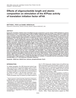 Effects of Oligonucleotide Length and Atomic Composition on Stimulation of the Atpase Activity of Translation Initiation Factor Eif4a